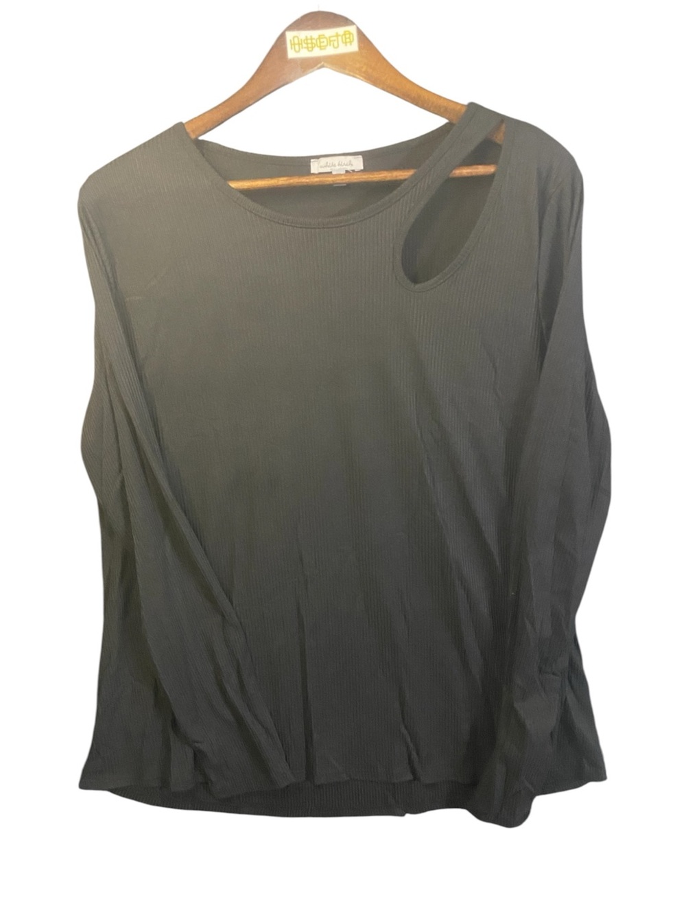 White Burch Cutout Shoulder Long Sleeve Top - Black | 1X
